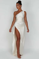 One Shoulder Satin Slit Dress for Chic Style