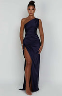 One-Shoulder Satin Slit Dress for Chic Styles