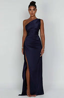 One Shoulder Satin Slit Dress for Chic Style