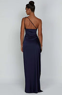 One Shoulder Satin Slit Dress for Chic Style