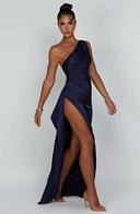 One-Shoulder Satin Slit Dress for Chic Styles