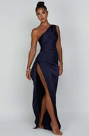 One-Shoulder Satin Slit Dress for Chic Styles