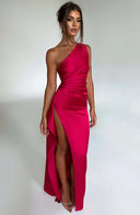 One Shoulder Satin Slit Dress for Chic Style