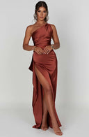 One-Shoulder Satin Slit Dress for Chic Styles