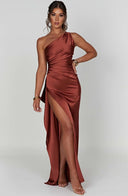 One Shoulder Satin Slit Dress for Chic Style