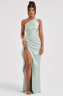 One Shoulder Satin Slit Dress for Chic Style