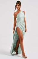 One Shoulder Satin Slit Dress for Chic Style