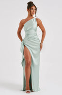 One Shoulder Satin Slit Dress for Chic Style