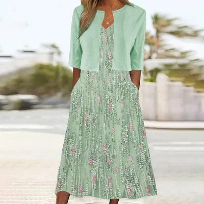 Floral Print Two-Piece Midi Dress Delight
