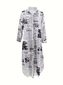Chic Newspaper Print Shirt Dress