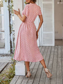 V-Neck Polka Dot A-Line Dress