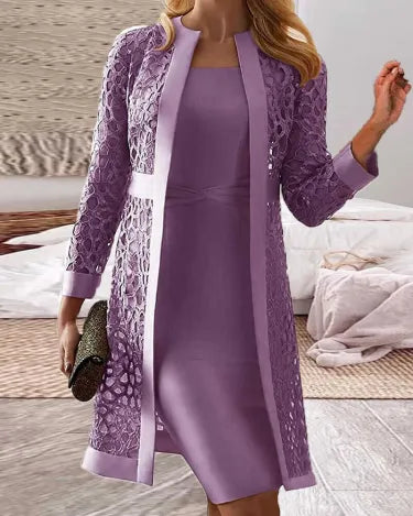 Chic Women's Lace Cardigan Dress Set