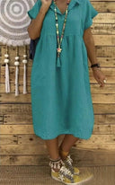 Chic Cotton-Linen Midi Dress for Plus Sizes