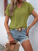 Notched Neckline T-Shirt with Eyelet Embroidery