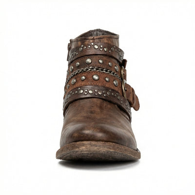 Vintage-Inspired Chain Accent Ankle Boots