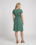 Chic Green Midi Dress with Polka Dots & Short Sleeves