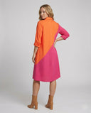 Notched Collar Shirt Dress with Three-Quarter Sleeves