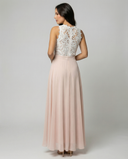 Lace-Top Sleeveless Dress with Flowing Skirt for Formal Events