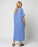 Chic V-Neck Linen Maxi Dress with Wide Sleeves