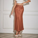 Chic High Waist Lace-Up Satin Skirt for Fall