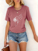Dandelion Print Round Neck T-Shirt