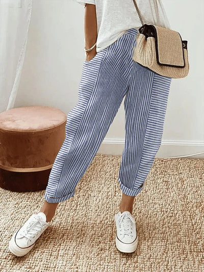 Chic Striped Cotton Trousers for Everyday Wear