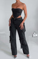 Chic Denim Cargo Trousers for Women