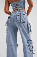 Chic Denim Cargo Trousers for Women