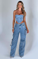 Chic Denim Cargo Trousers for Women