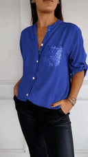Glittering Sequin Pocket Blouse