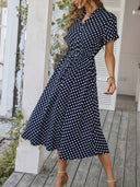 V-Neck Polka Dot A-Line Dress