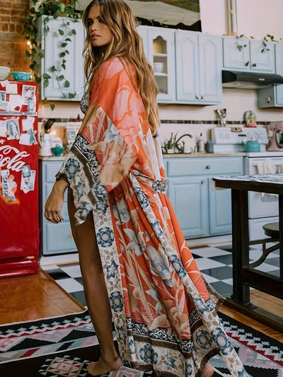 Chic Floral Print Kimono Wrap