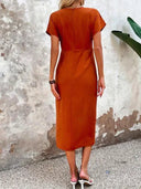 Chic V-Neck Midi Dress with Slit