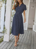 V-Neck Polka Dot A-Line Dress