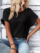 Lace-Insert Round Neck T-Shirt