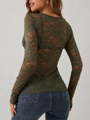 Chic V-Neck Lace Long Sleeve Top