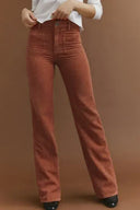 High-Waisted Corduroy Pants with Square Pockets