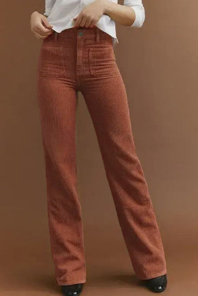 High-Waisted Corduroy Pants with Square Pockets