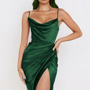 Chic Satin Ruffled Dress with Slim Straps