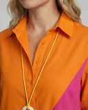 Notched Collar Shirt Dress with Three-Quarter Sleeves