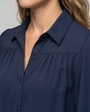 Chic Women's Blouse with Dramatic Sleeves and Ruffle Accents