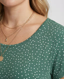 Chic Green Midi Dress with Polka Dots & Short Sleeves
