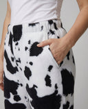 Chic Cow Print Women's Relaxed Fit Pants with Elastic Waistband