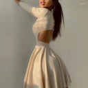 Chic Long Sleeve Pleated Skater Dress
