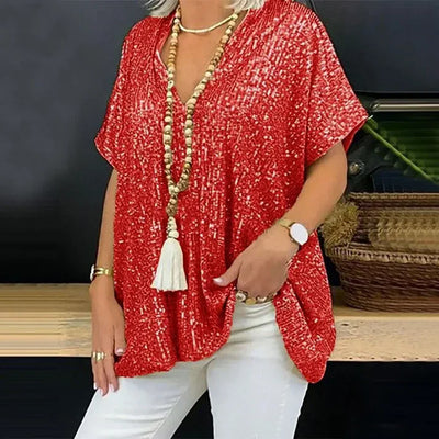 V-Neck Sequin Blouse for Glamorous Style