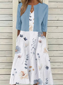 Chic Floral Dress Set with Round Neck Crop Top