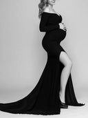 Off-Shoulder Side-Slit Maternity Shoot Dresses