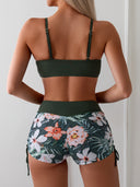 High-Waisted Floral Bikini Set in Green
