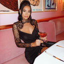 High Neck Mini Dress with Lace Trim