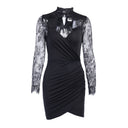 High Neck Mini Dress with Lace Trim